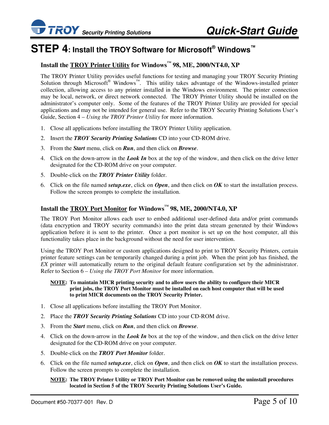 TROY Group IRD 4200 installation instructions Install the Troy Software for Microsoft Windows 