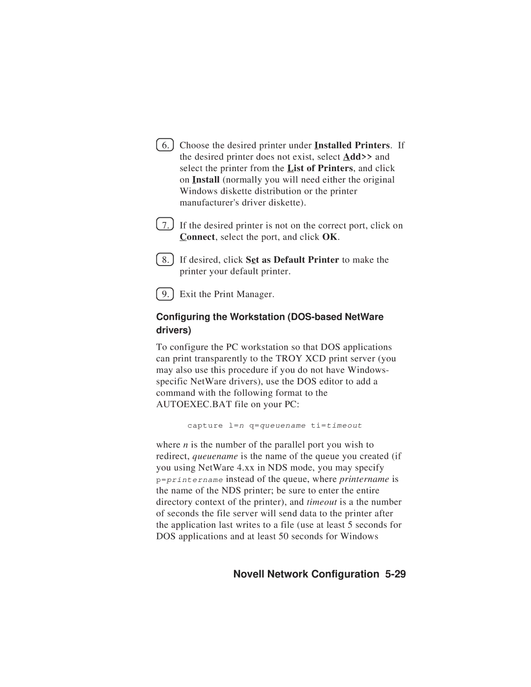 TROY Group MAN-EXT2000 manual Configuring the Workstation DOS-based NetWare drivers 