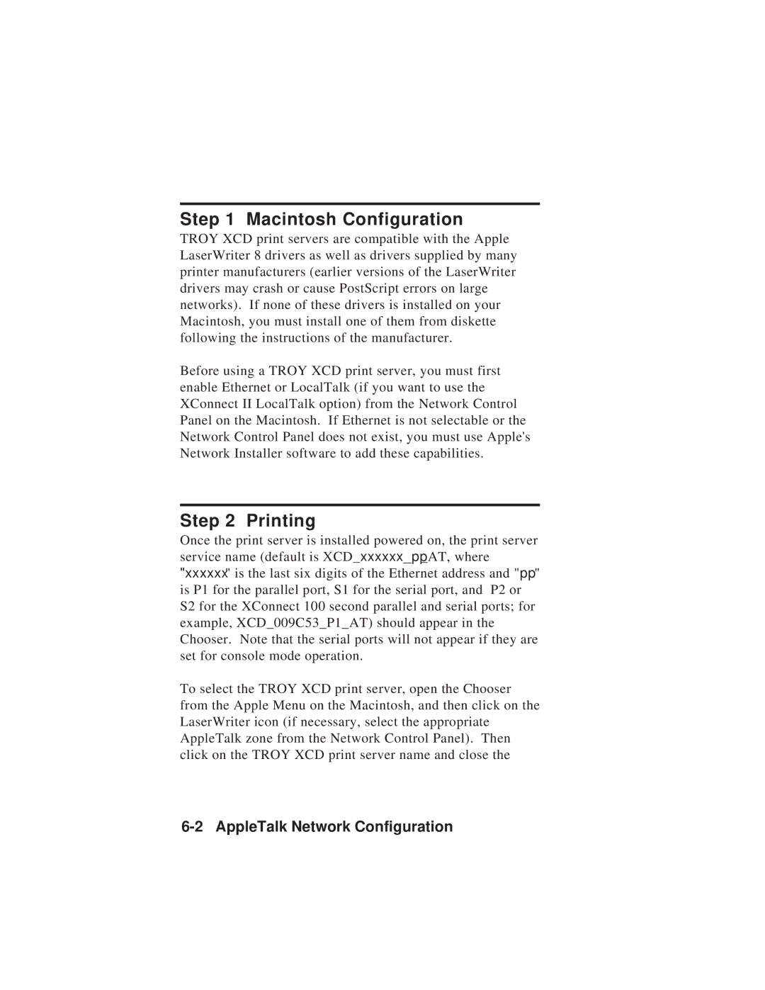 TROY Group MAN-EXT2000 manual Macintosh Configuration, Printing 