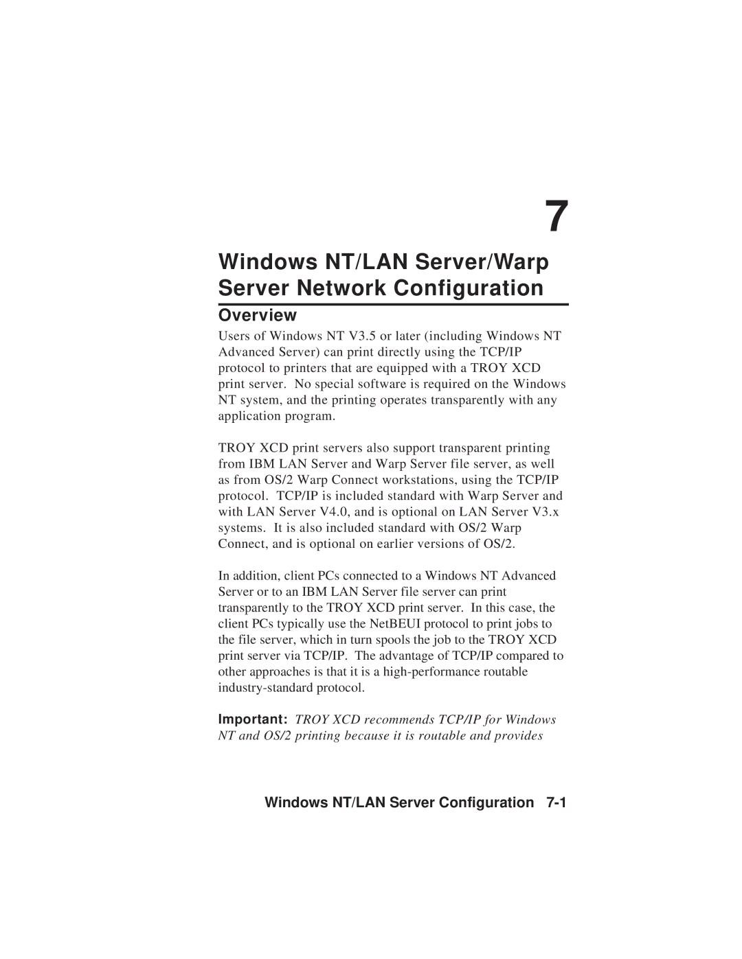 TROY Group MAN-EXT2000 manual Windows NT/LAN Server/Warp Server Network Configuration, Windows NT/LAN Server Configuration 