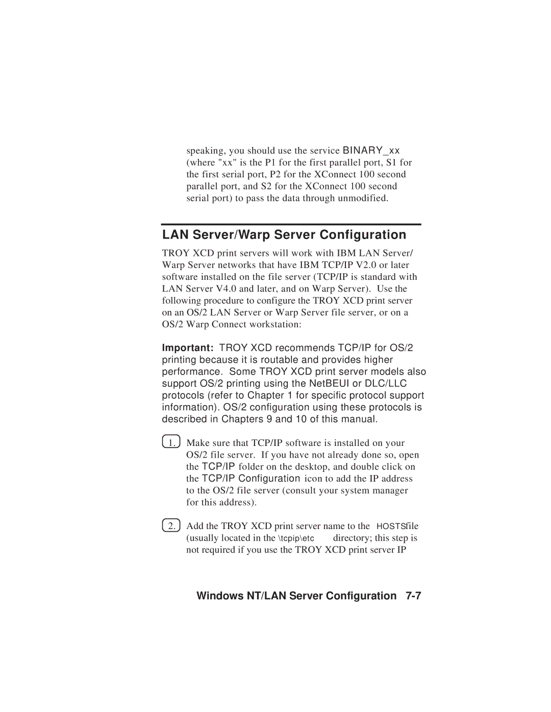 TROY Group MAN-EXT2000 manual LAN Server/Warp Server Configuration 