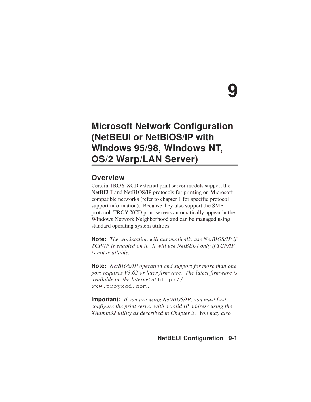 TROY Group MAN-EXT2000 manual Overview, NetBEUI Configuration 