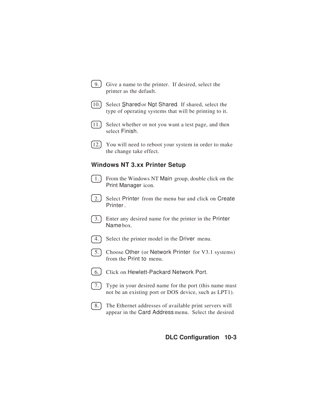 TROY Group MAN-EXT2000 manual Windows NT 3.xx Printer Setup, Click on Hewlett-Packard Network Port 