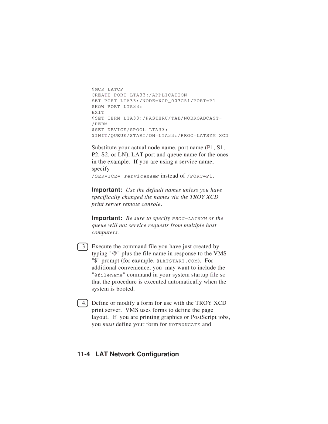 TROY Group MAN-EXT2000 manual SERVICE= servicename instead of /PORT=P1 