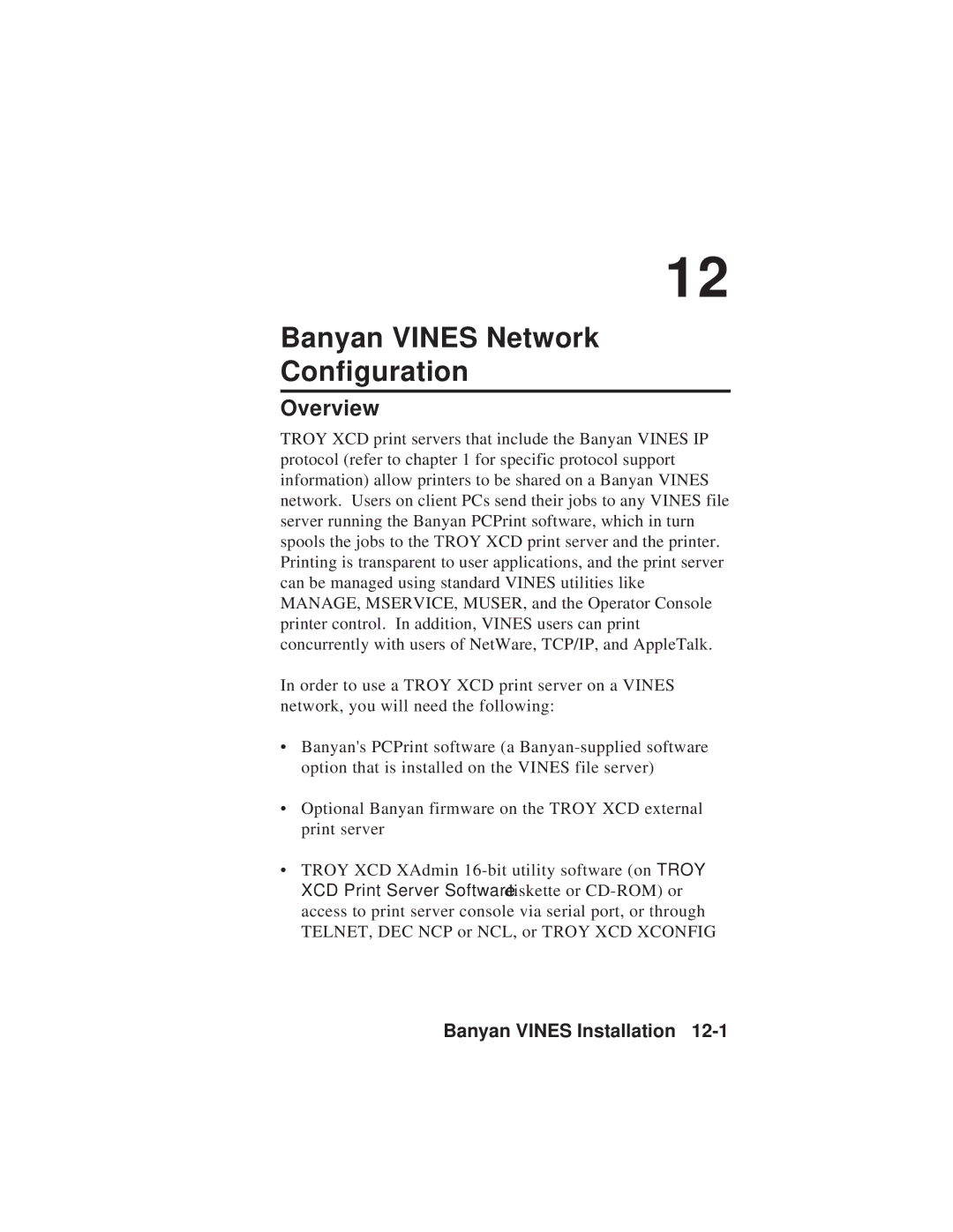 TROY Group MAN-EXT2000 manual Banyan Vines Network Configuration, Banyan Vines Installation 