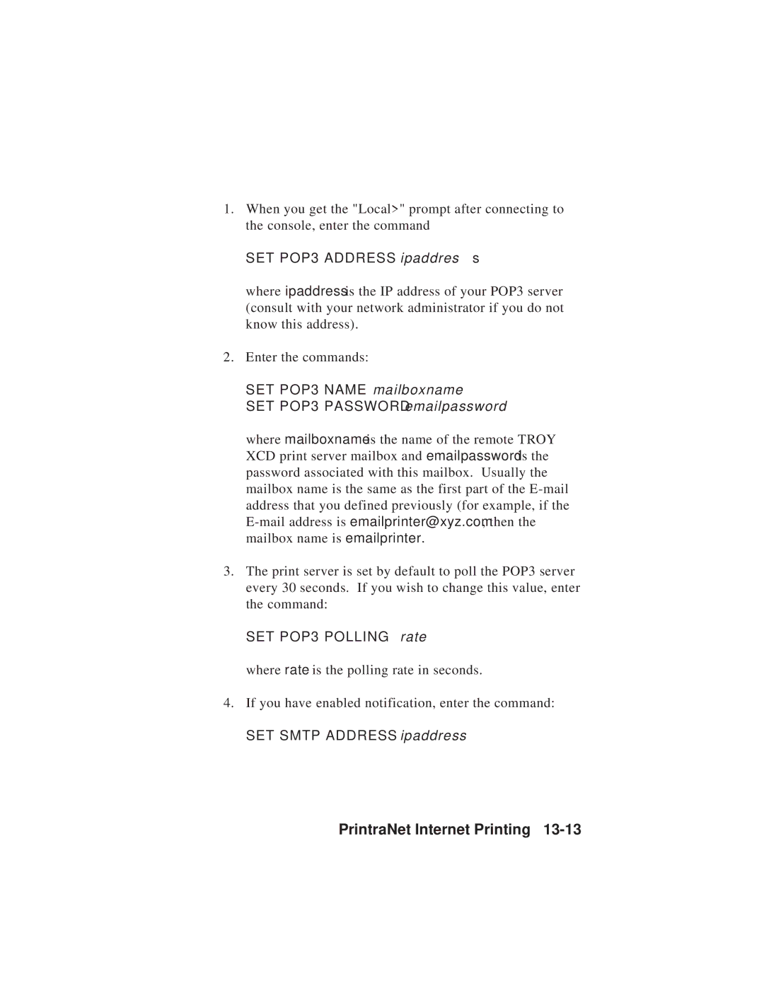 TROY Group MAN-EXT2000 manual SET POP3 Address ipaddress 