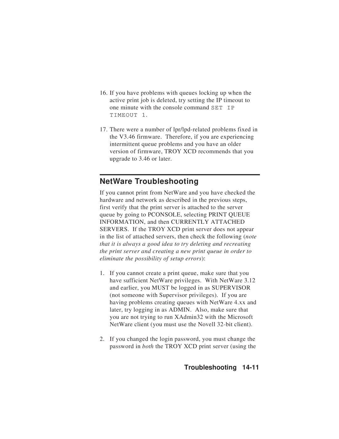 TROY Group MAN-EXT2000 manual NetWare Troubleshooting 