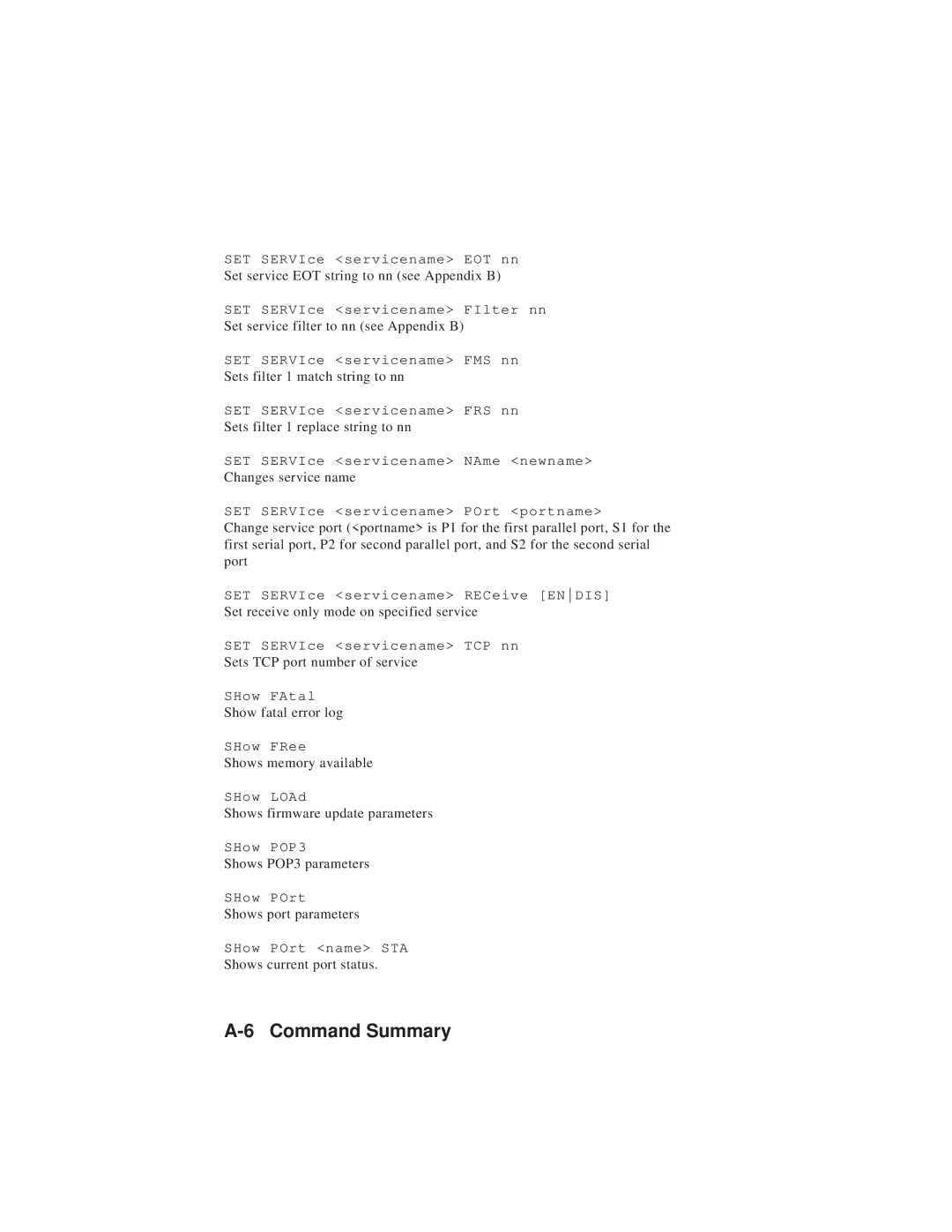 TROY Group MAN-EXT2000 manual Set service EOT string to nn see Appendix B 