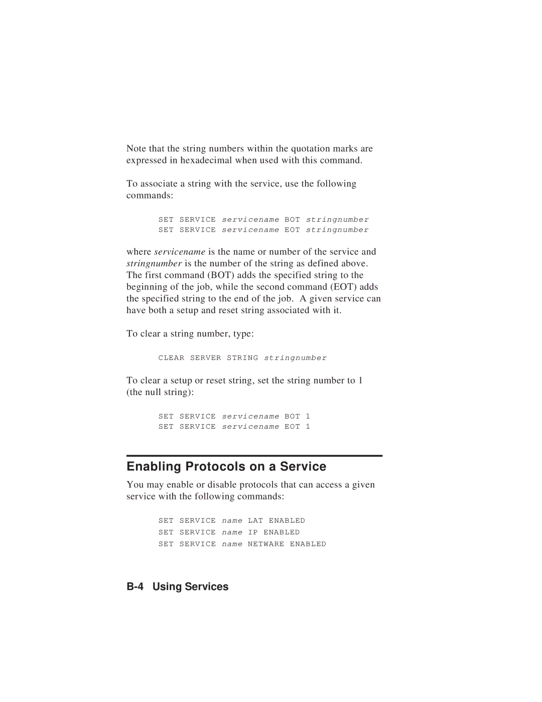 TROY Group MAN-EXT2000 manual Enabling Protocols on a Service 