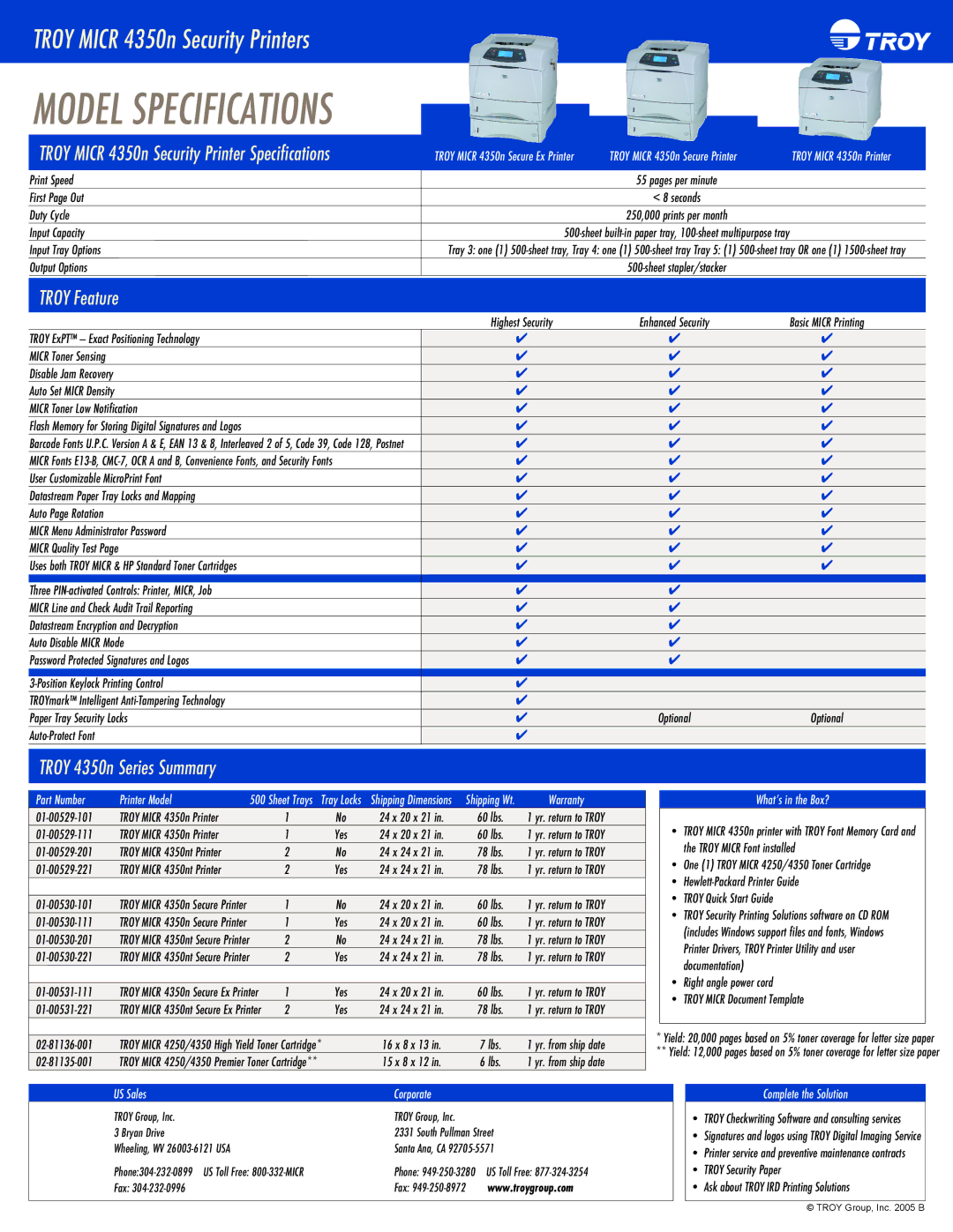 TROY Group MICR 4350n warranty Troy Feature 