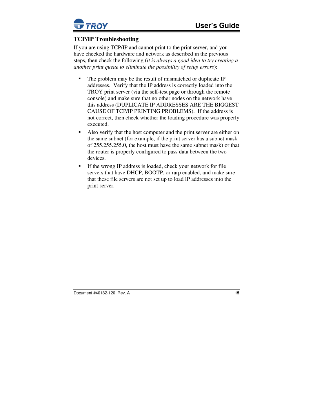 TROY Group PocketBasic manual TCP/IP Troubleshooting 