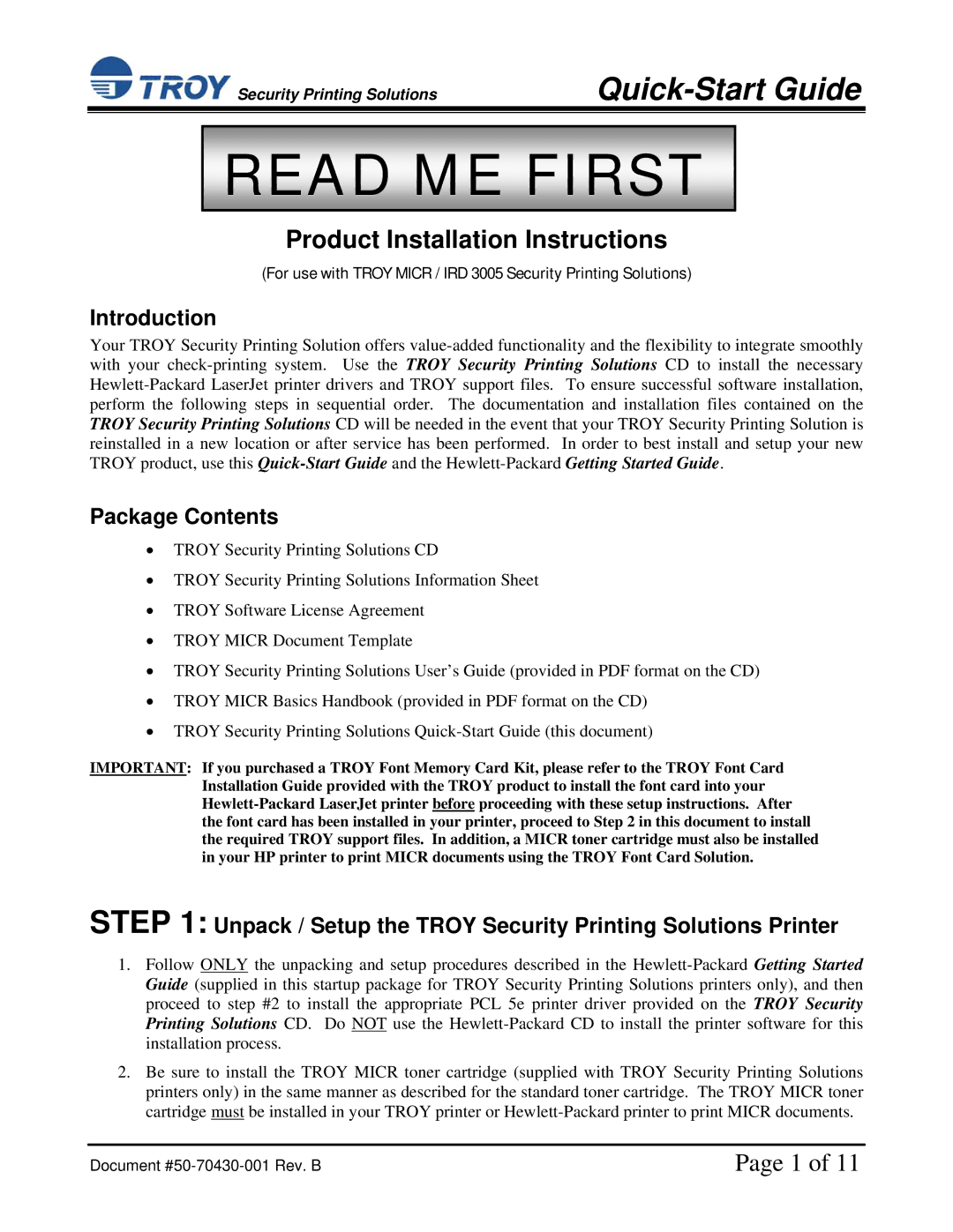 TROY Group TROY IRD 3005 installation instructions Introduction, Package Contents 