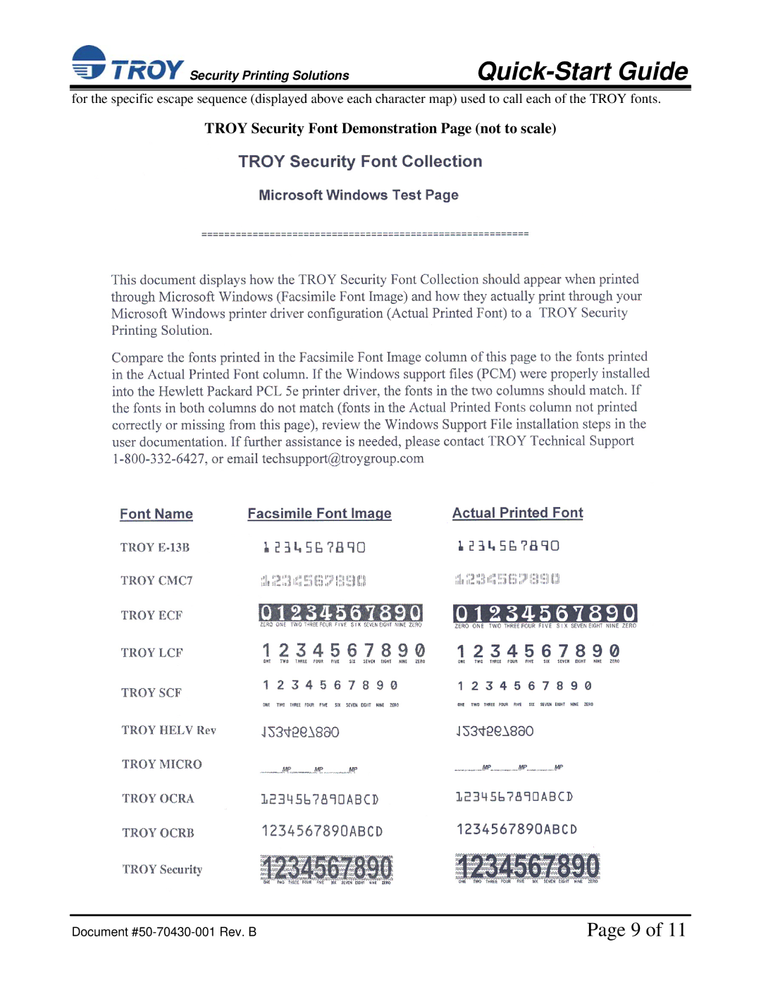 TROY Group TROY IRD 3005 installation instructions Troy Security Font Demonstration Page not to scale 