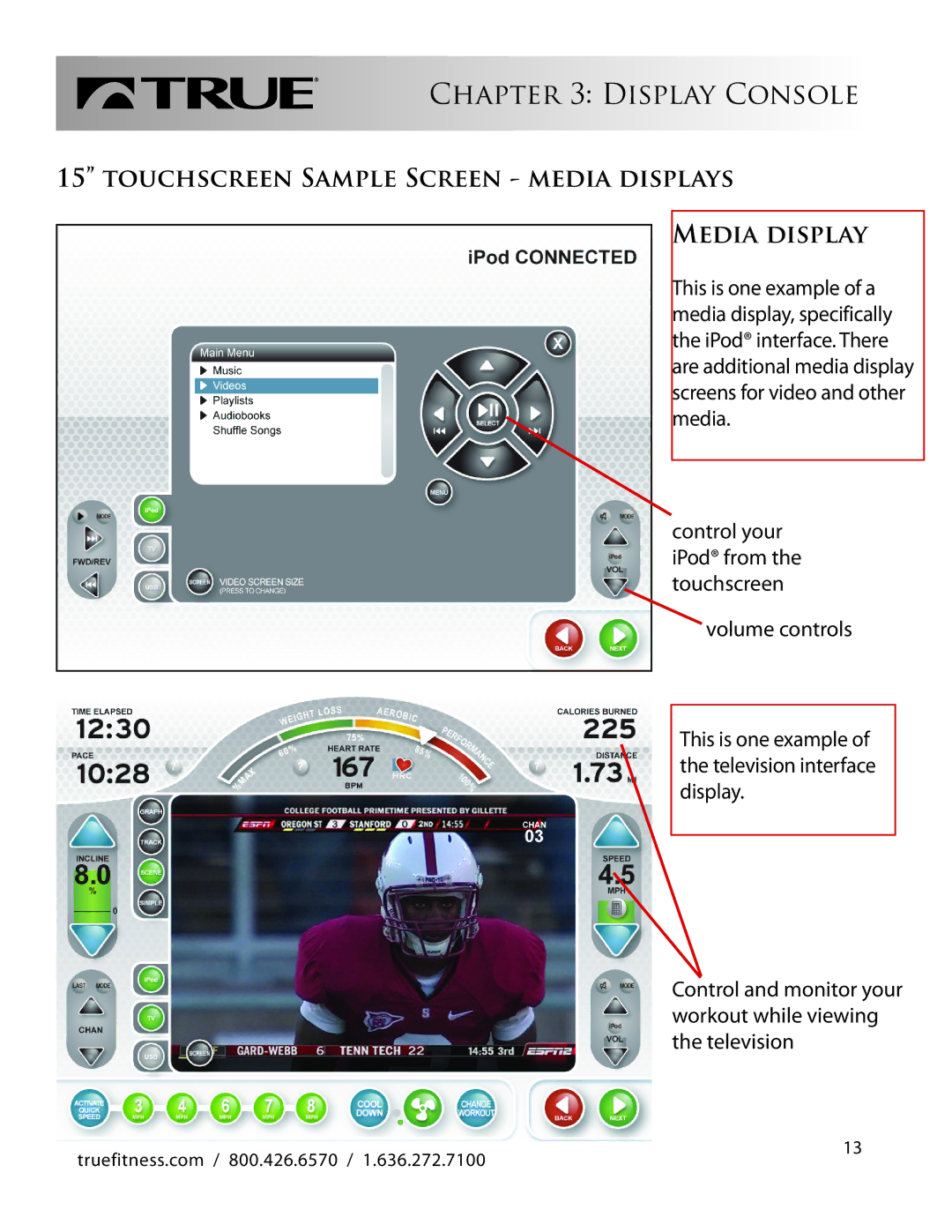 True Fitness 1.636.272.7100 manual Touchscreen Sample Screen Media Displays 