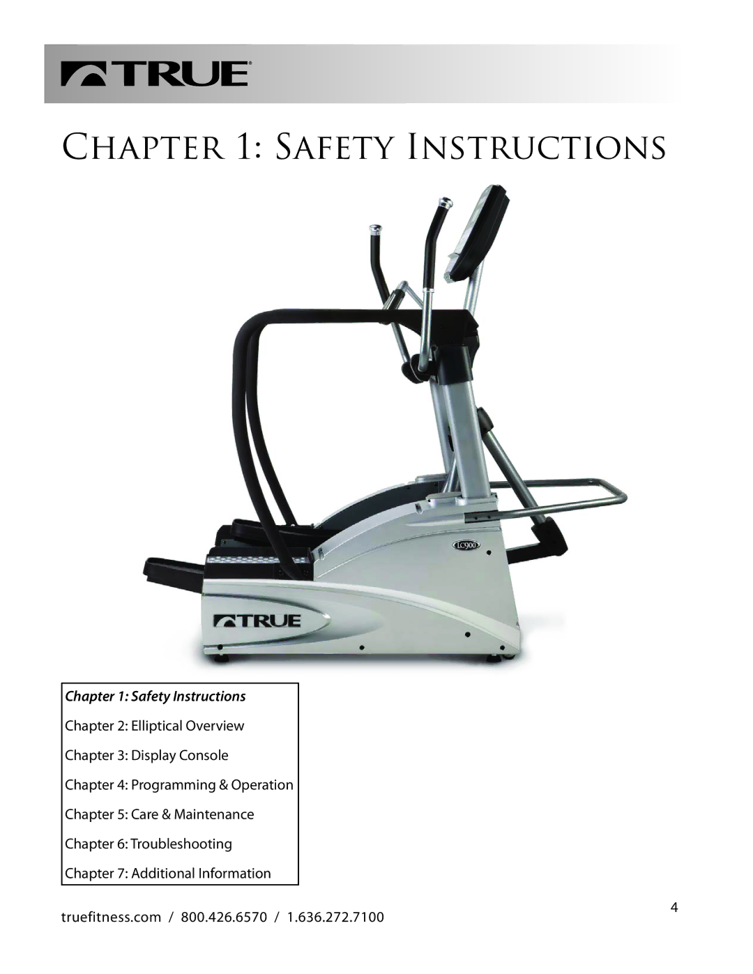 True Fitness 1.636.272.7100 manual Safety Instructions 