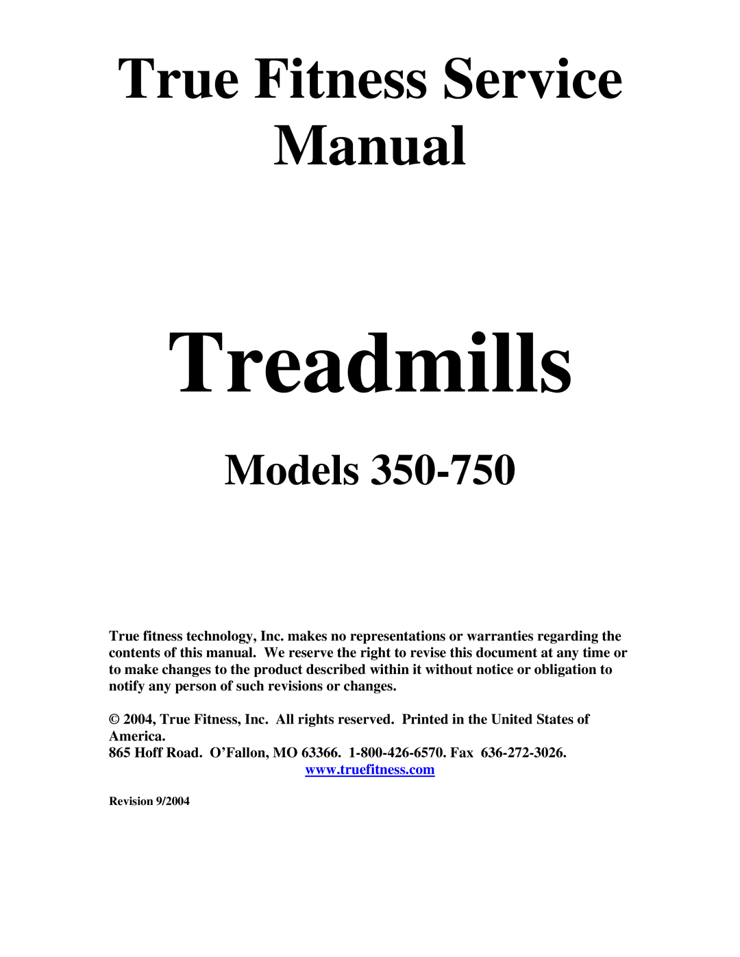 True Fitness 350-750 manual Treadmills 