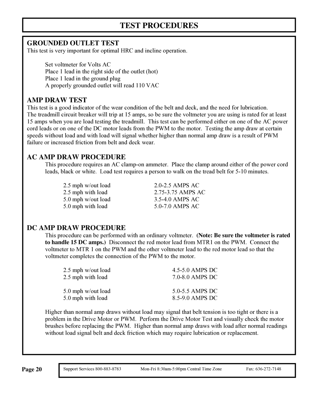 True Fitness 350-750 manual Test Procedures 