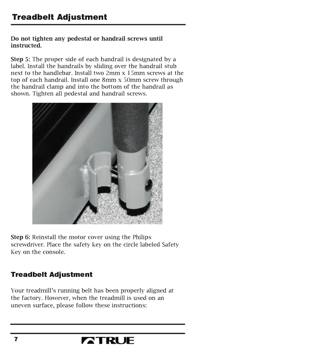 True Fitness 400 Series manual Treadbelt Adjustment 