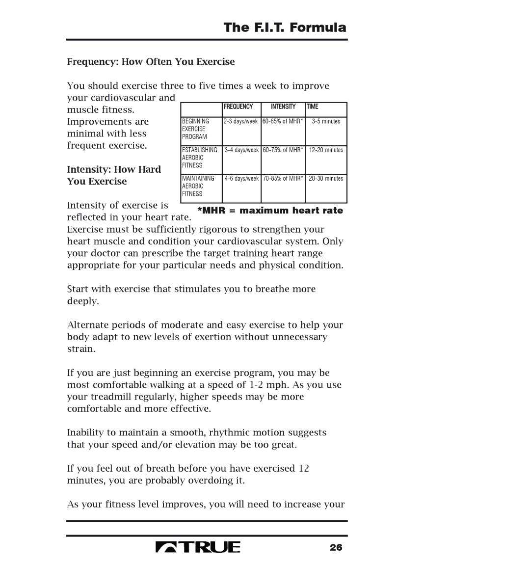 True Fitness 400 Series manual Frequency How Often You Exercise, Intensity How Hard 