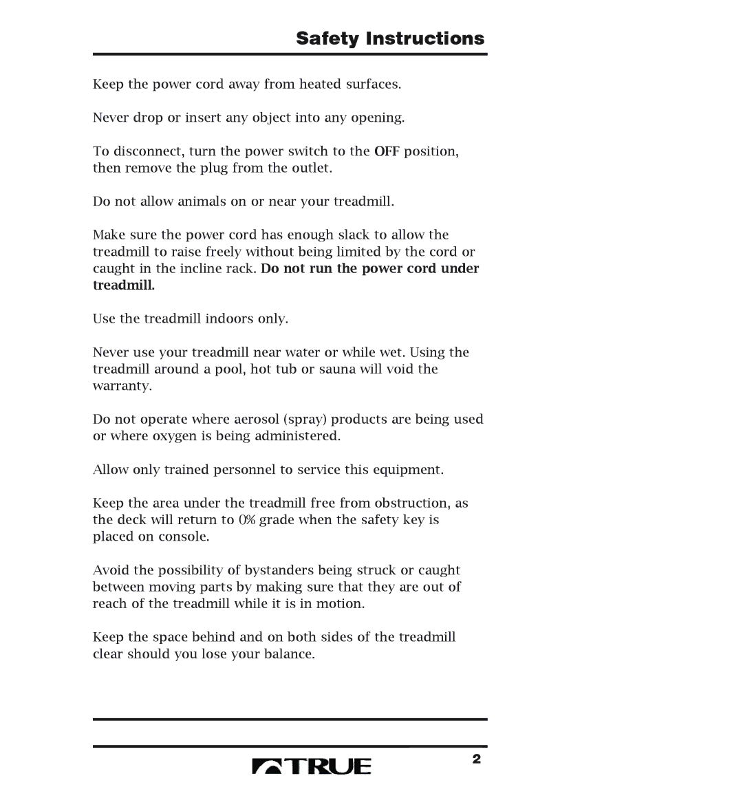 True Fitness 400 Series manual Safety Instructions 