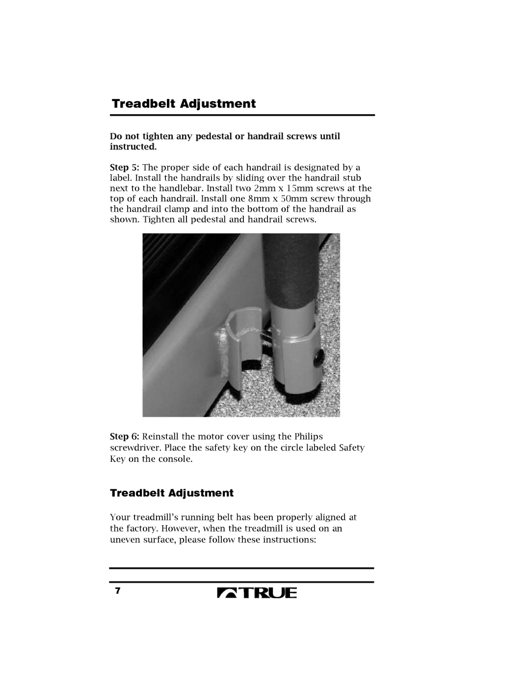 True Fitness 400 manual Treadbelt Adjustment 