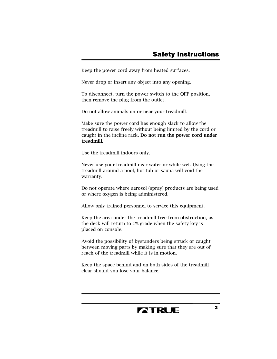 True Fitness 400 manual Safety Instructions 