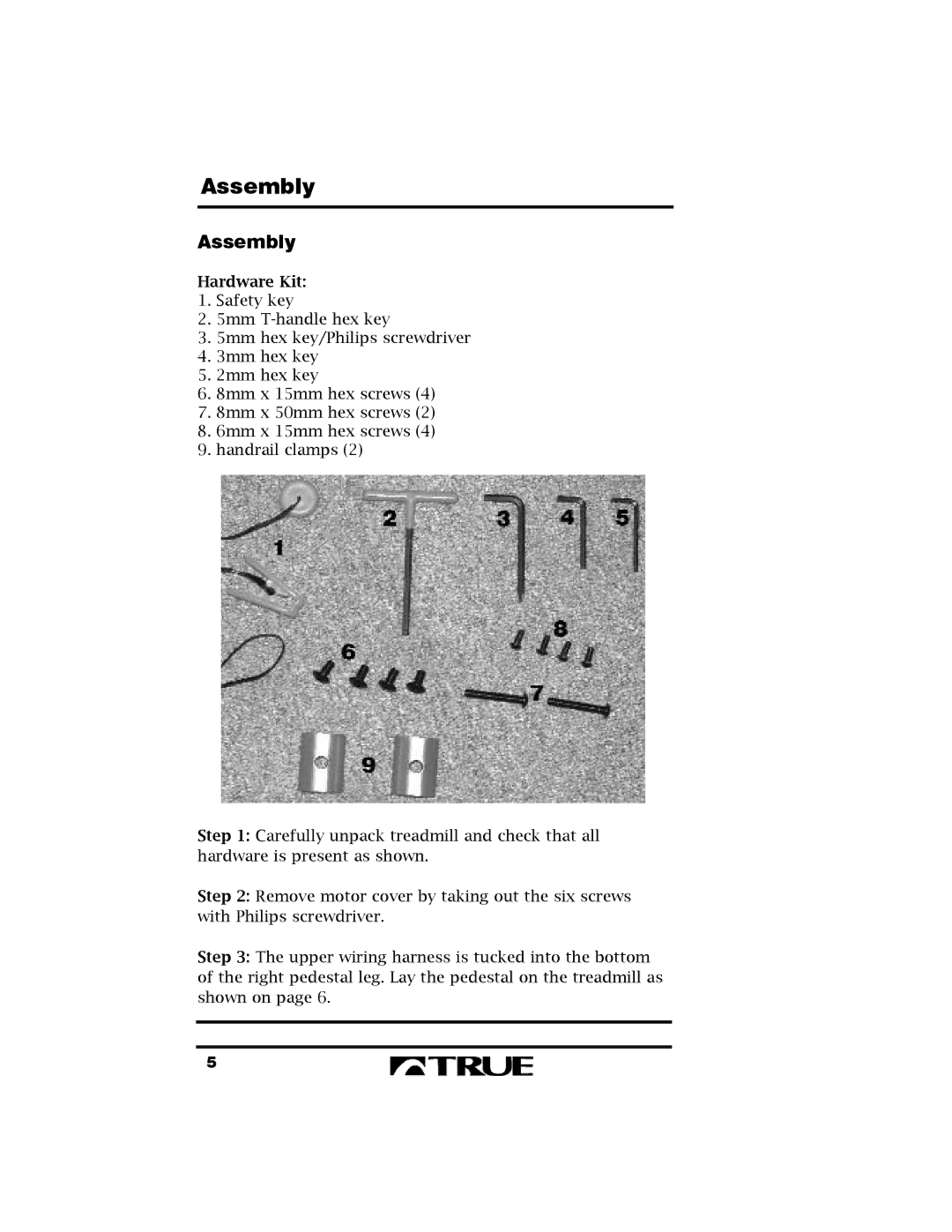 True Fitness 400 manual Assembly, Hardware Kit 