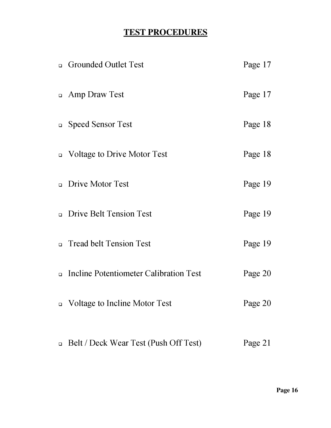 True Fitness 455 Pediatric manual Test Procedures 