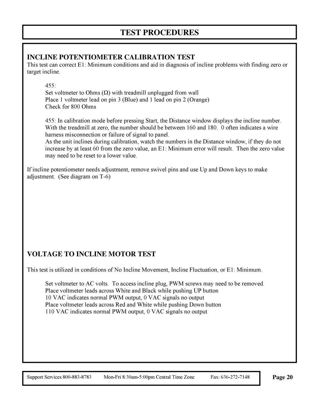 True Fitness 455 Pediatric manual Incline Potentiometer Calibration Test 