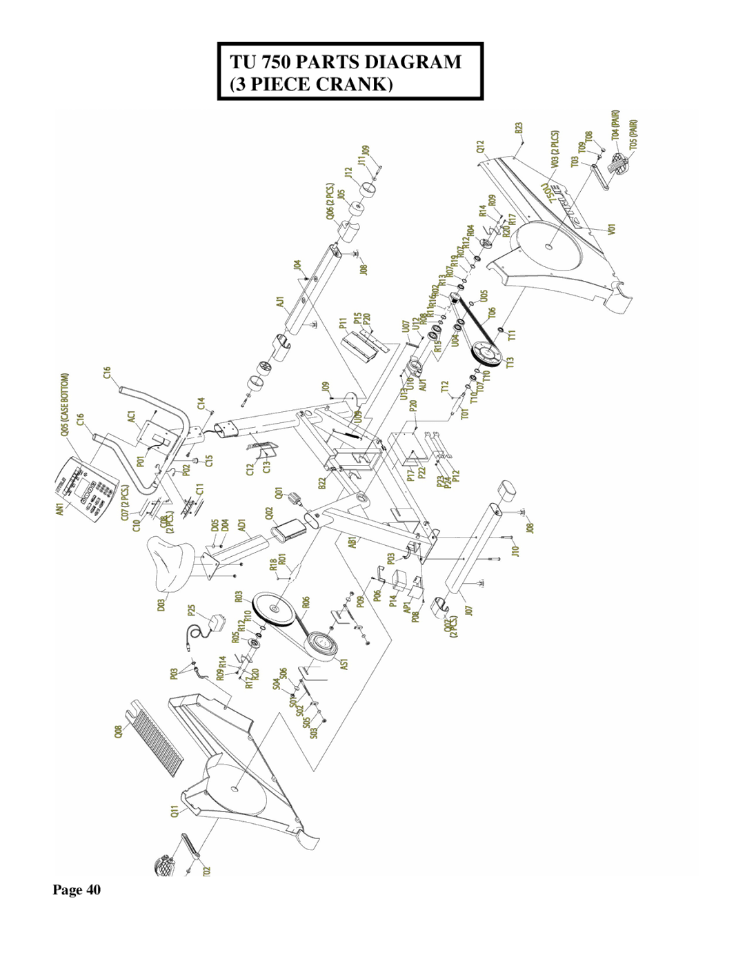 True Fitness 500U, 600R, 750U, 500R, 750R, 600U manual TU 750 Parts Diagram 3 Piece Crank 