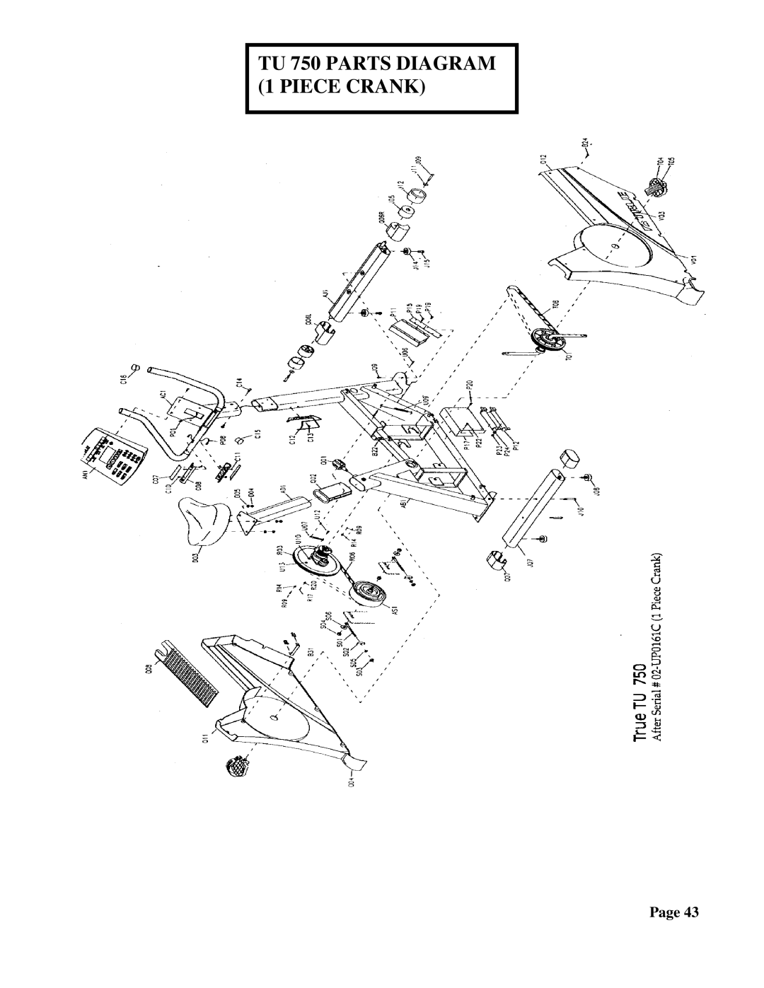 True Fitness 500R, 500U, 600R, 750U, 750R, 600U manual TU 750 Parts Diagram 1 Piece Crank 