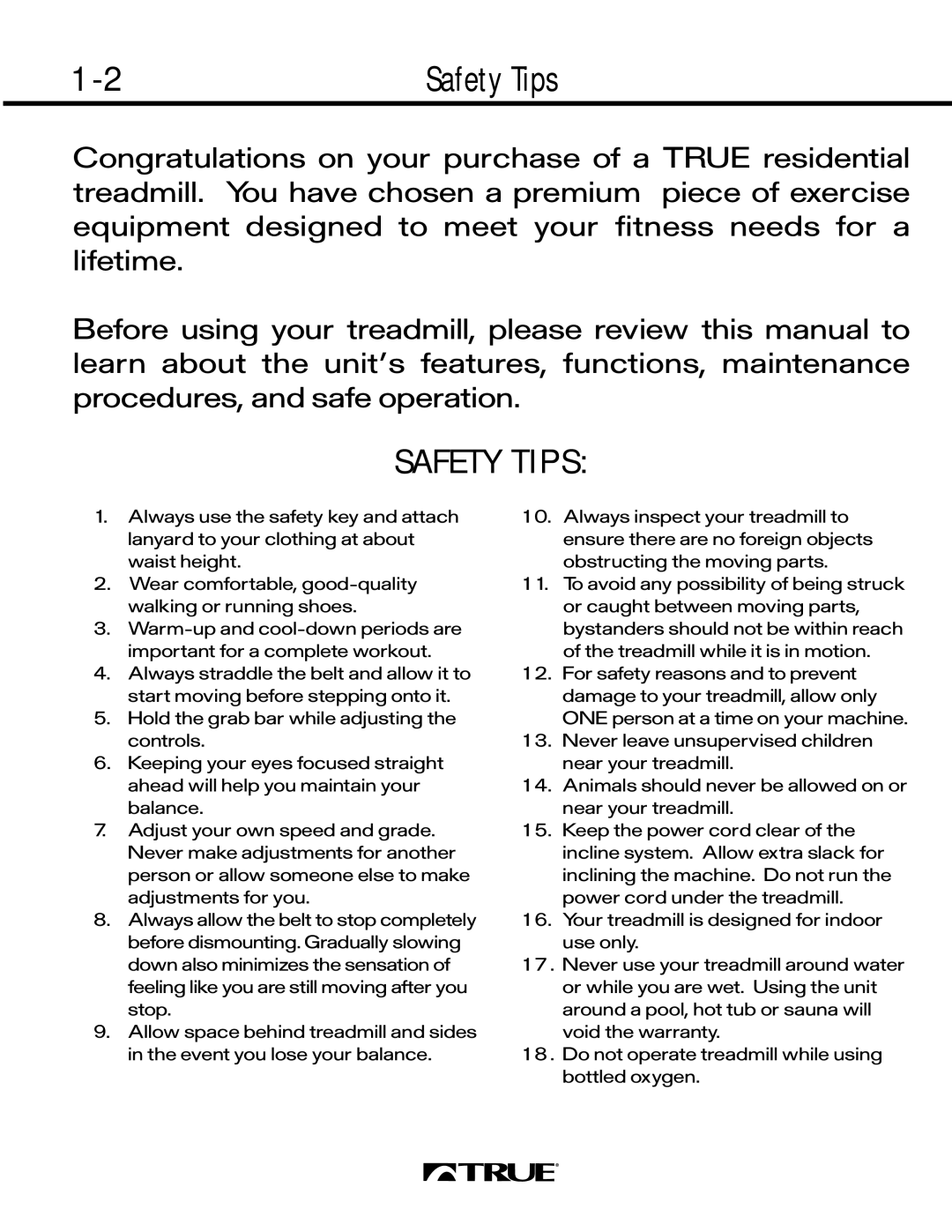 True Fitness 450 SERIES, 550 SERIES, 500 SERIES manual Safety Tips 