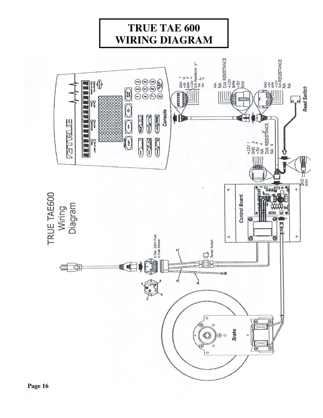 True Fitness 750EA, 600EA manual True TAE Wiring Diagram 