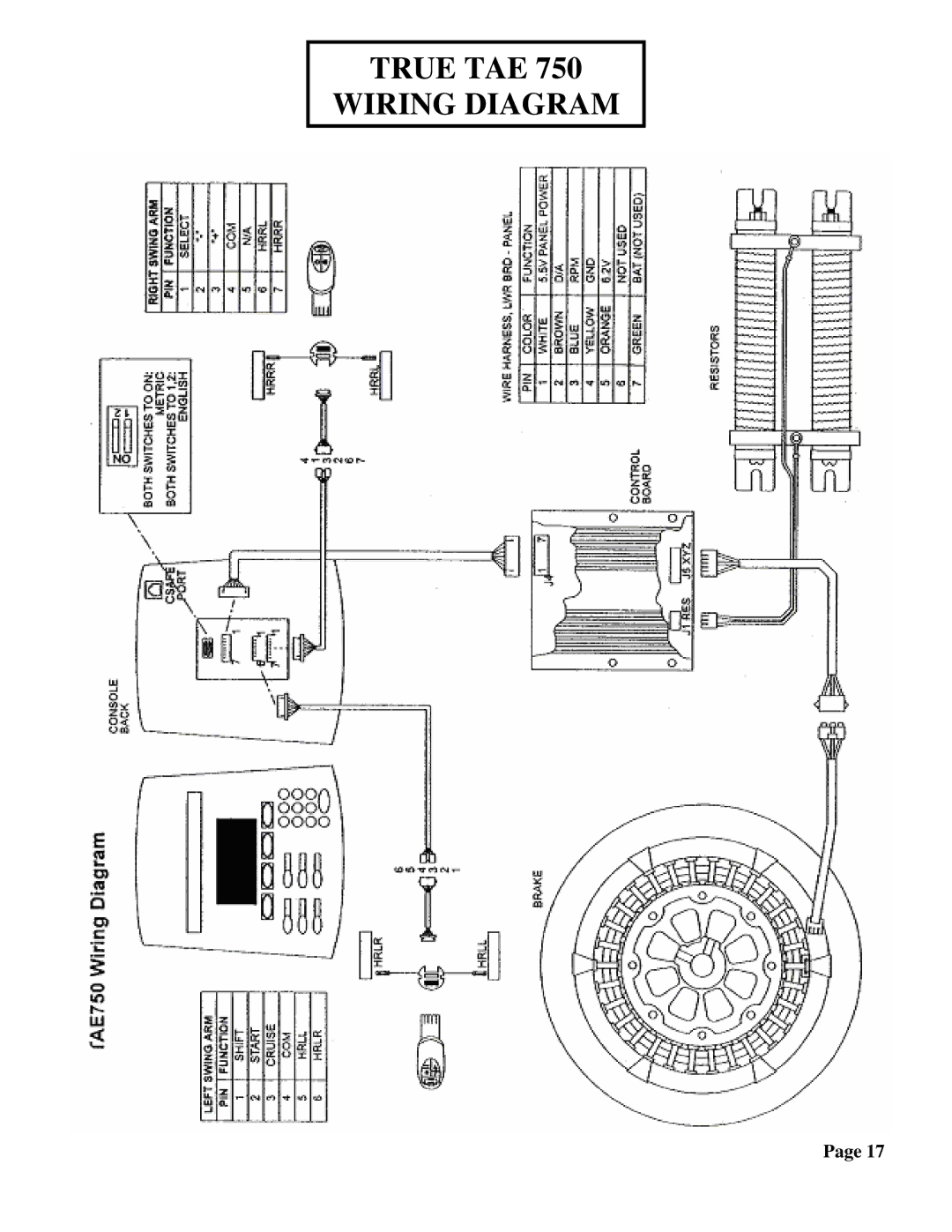 True Fitness 600EA, 750EA manual True TAE Wiring Diagram 