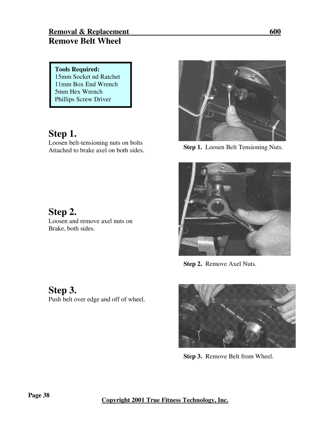 True Fitness 600EA, 750EA manual Remove Belt Wheel 