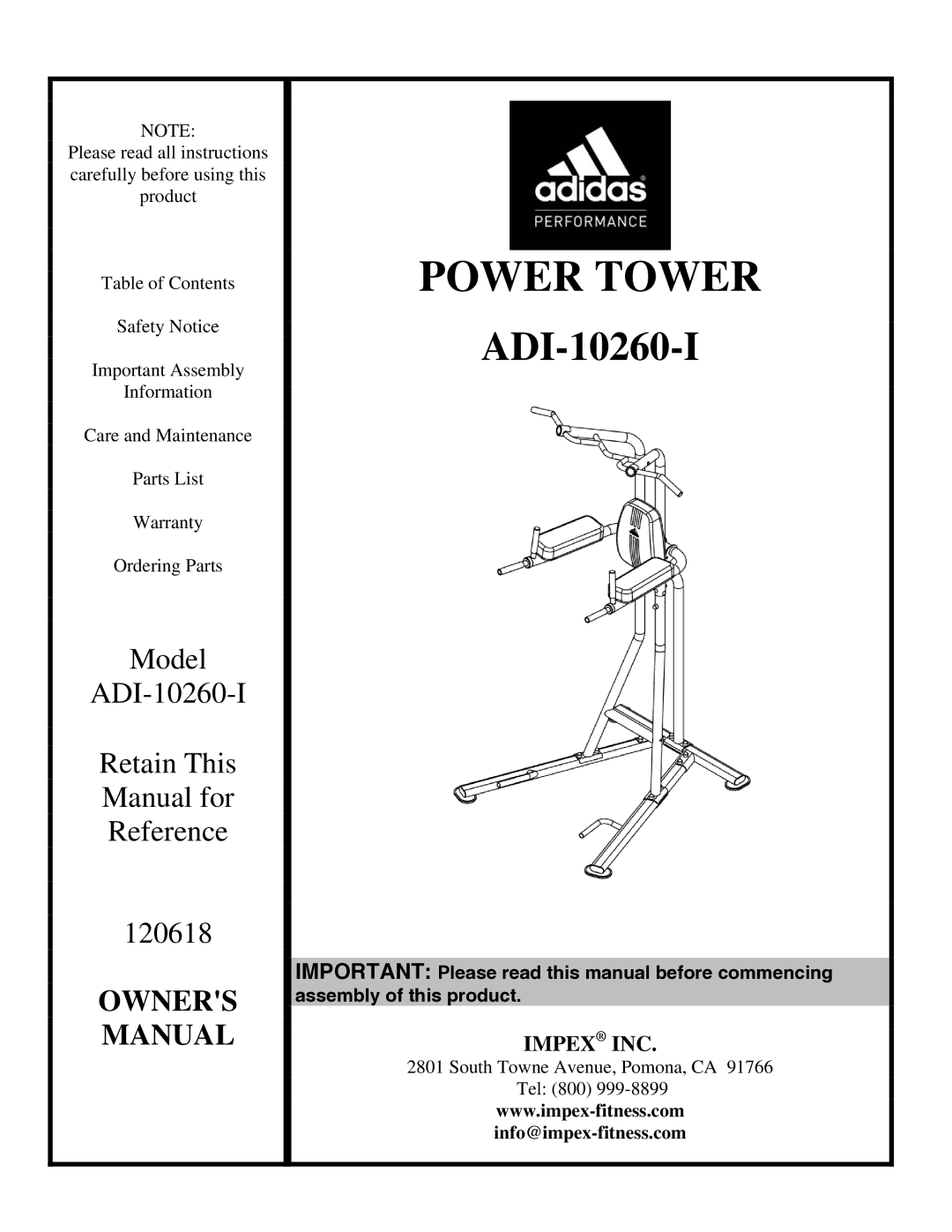 True Fitness ADI-10260-I manual Power Tower 