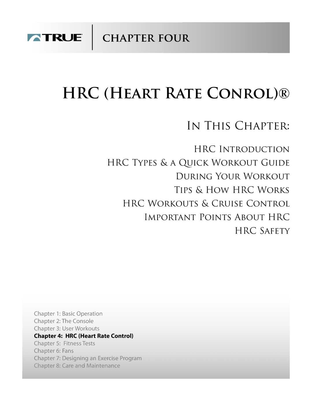 True Fitness CS1.0 manual HRC Heart Rate Conrol 