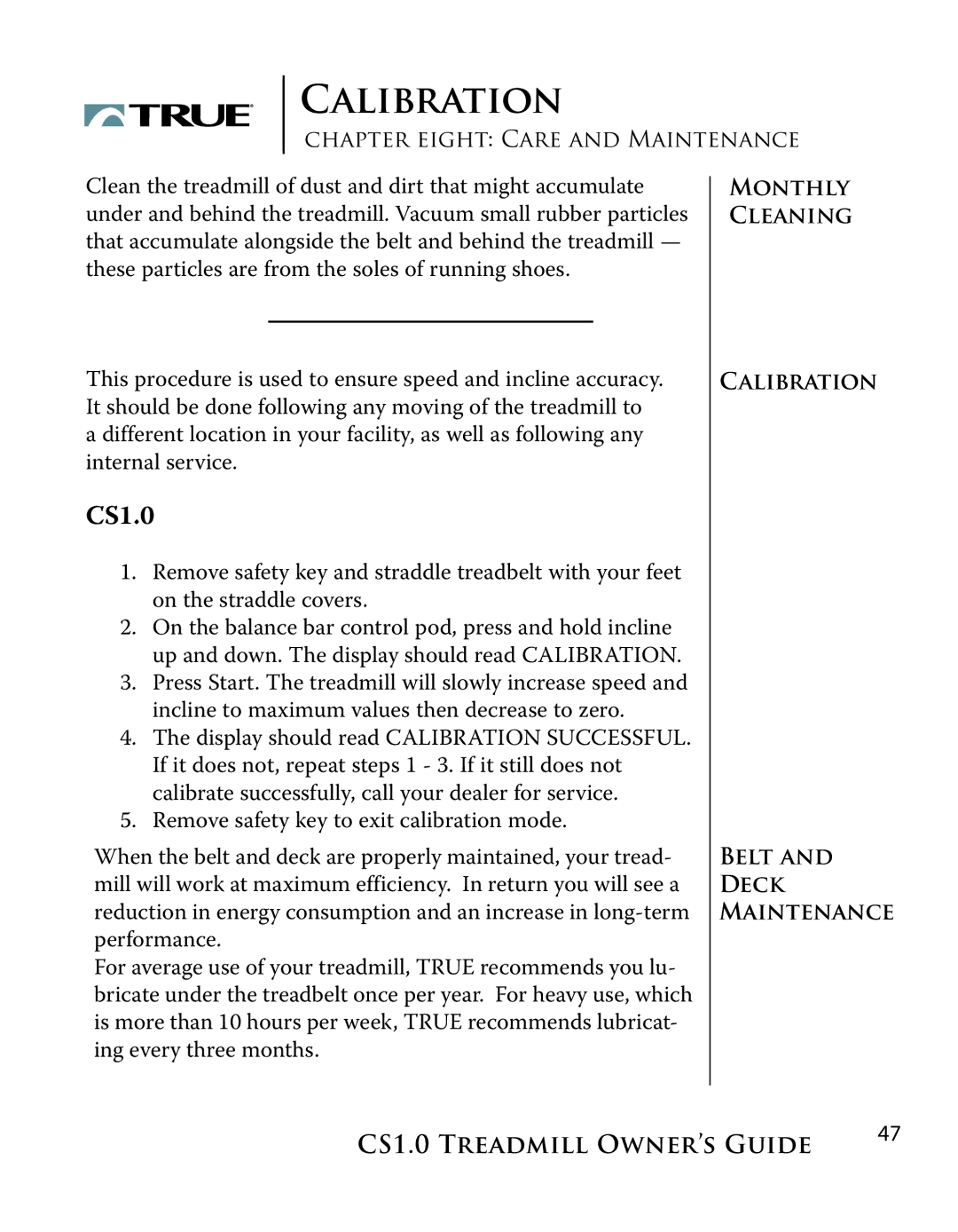 True Fitness CS1.0 manual Calibration 