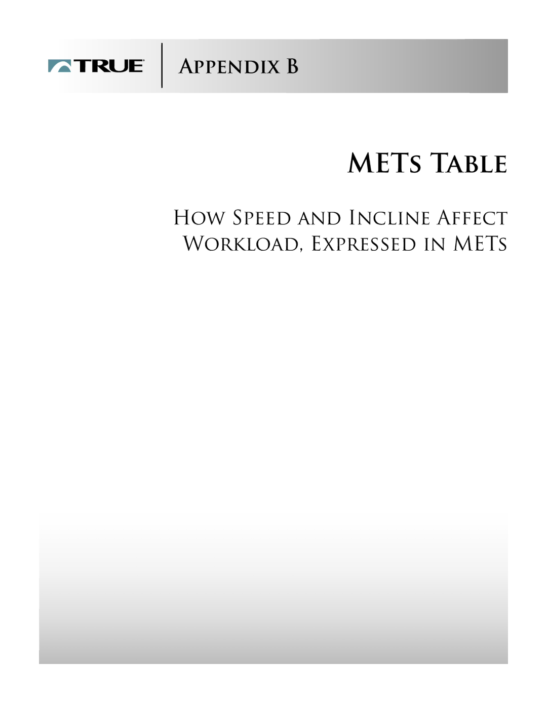 True Fitness CS1.0 manual Mets Table 