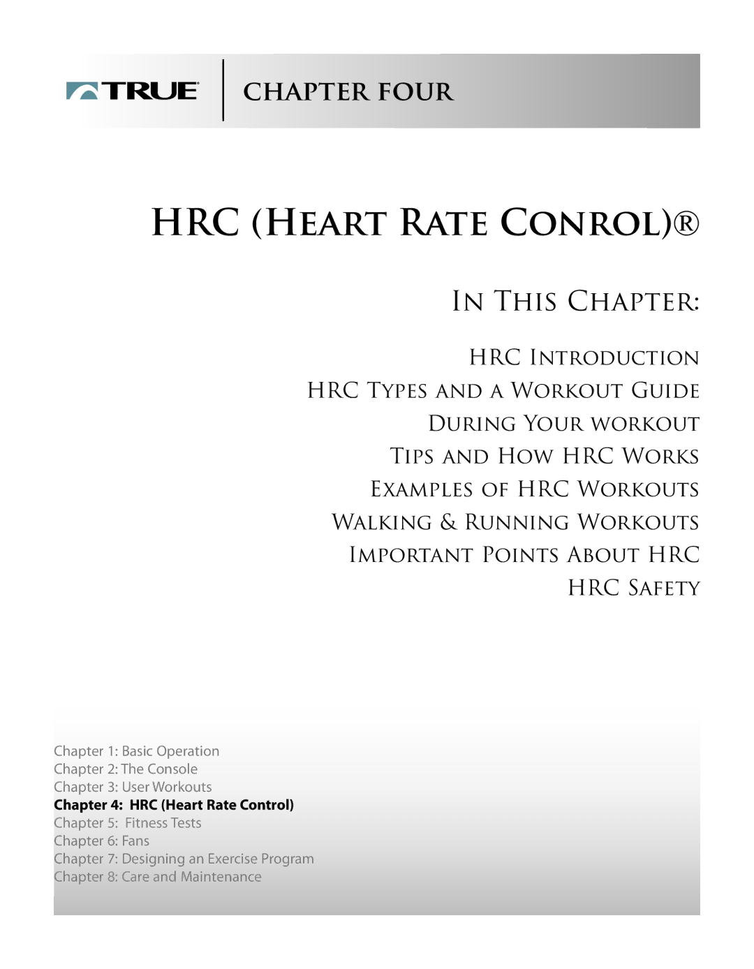 True Fitness Cs3.0, Cs5.0 manual HRC Heart Rate Conrol 