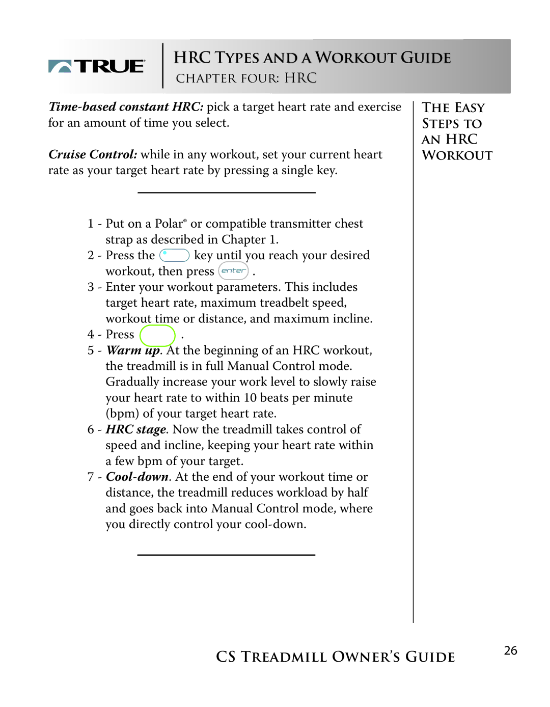 True Fitness Cs3.0, Cs5.0 manual HRC Types and a Workout Guide 