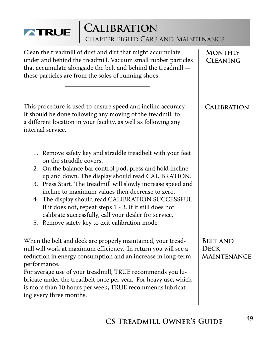 True Fitness Cs5.0, Cs3.0 manual Calibration 