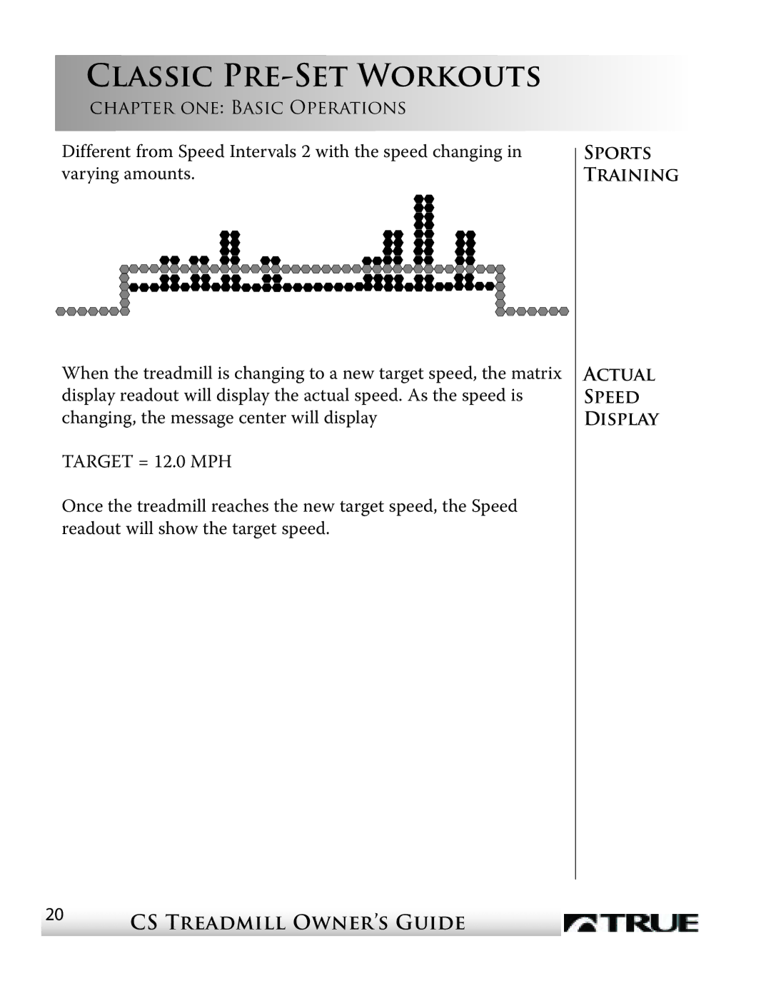 True Fitness CS4 manual Target = 12.0 MPH 