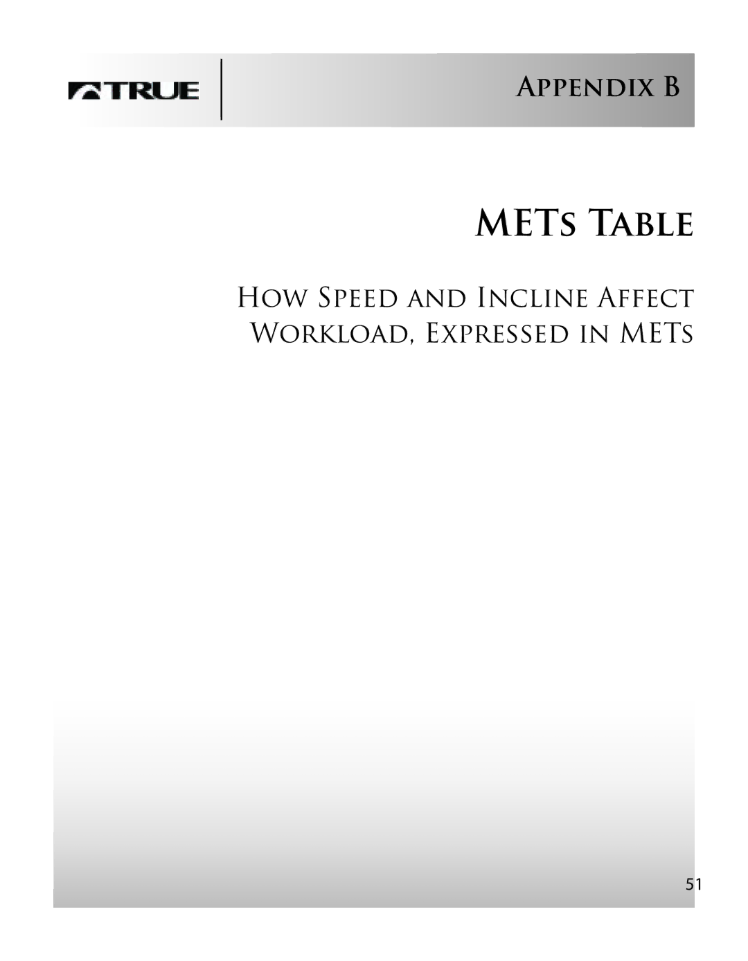 True Fitness CS4 manual METs Table 