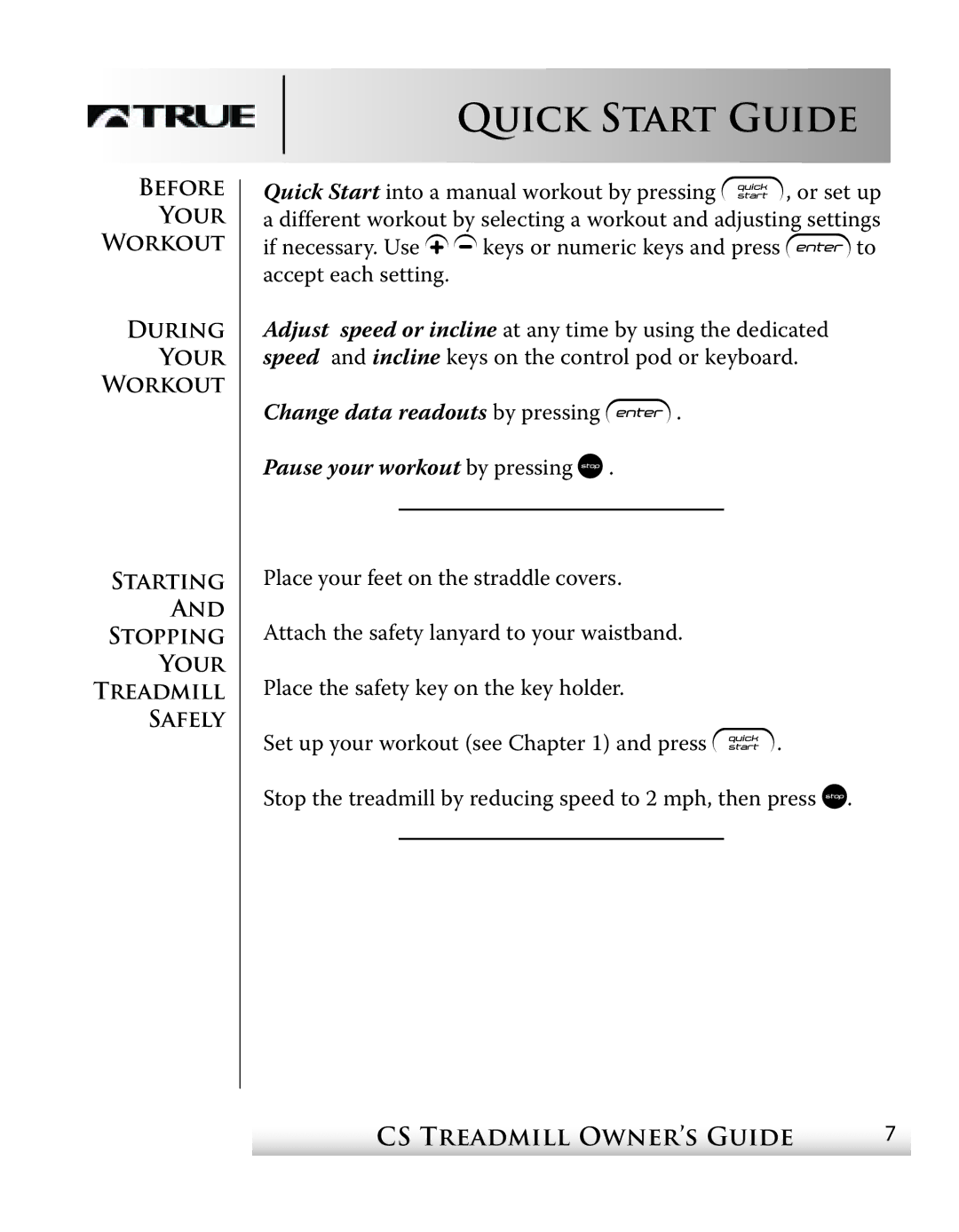 True Fitness CS4 manual Quick Start Guide 