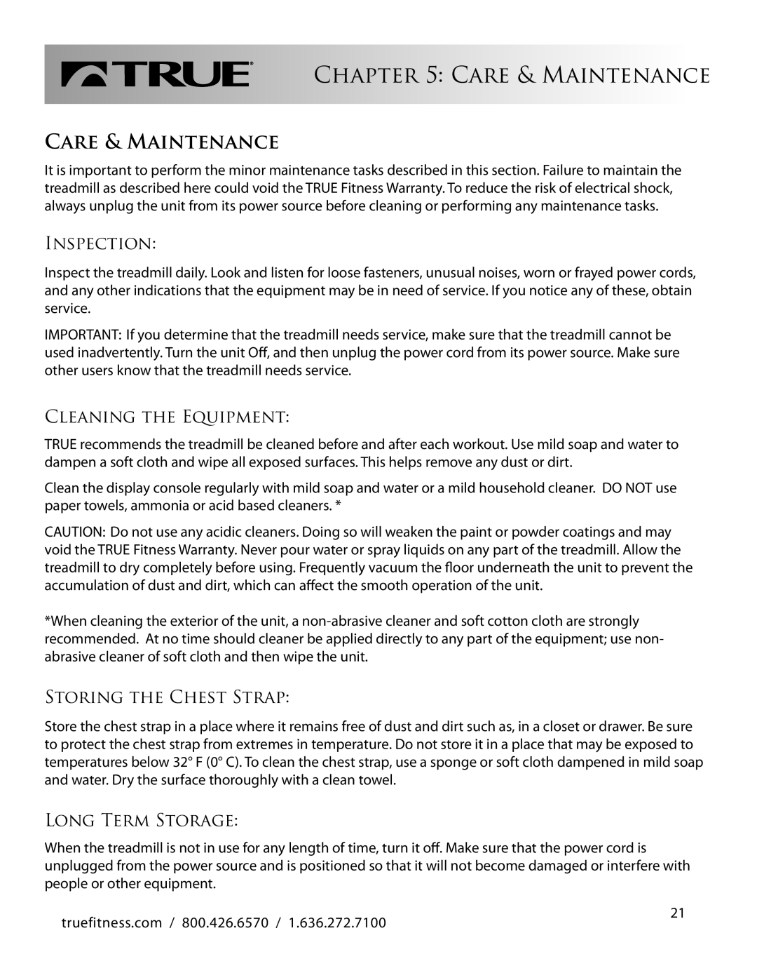 True Fitness CS500 manual Care & Maintenance 