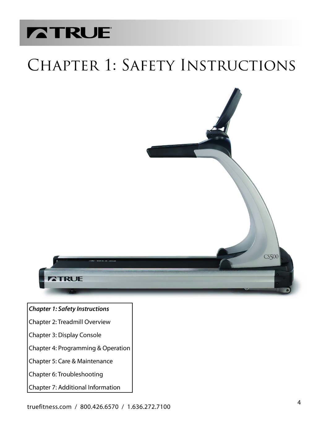 True Fitness CS500 manual Safety Instructions 