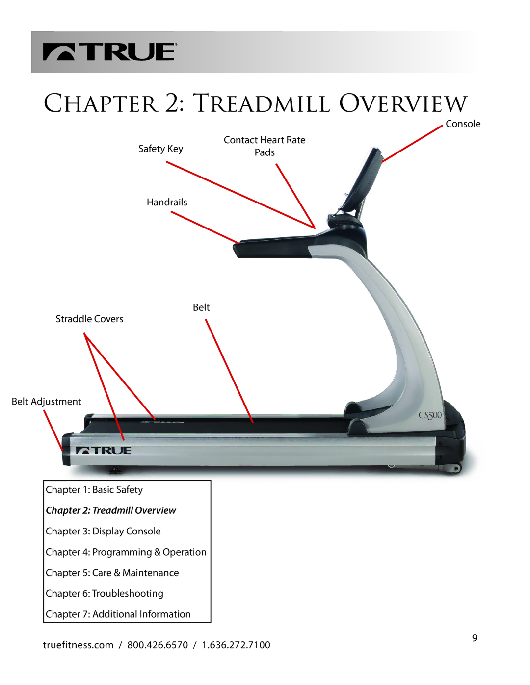 True Fitness CS500 manual Treadmill Overview 