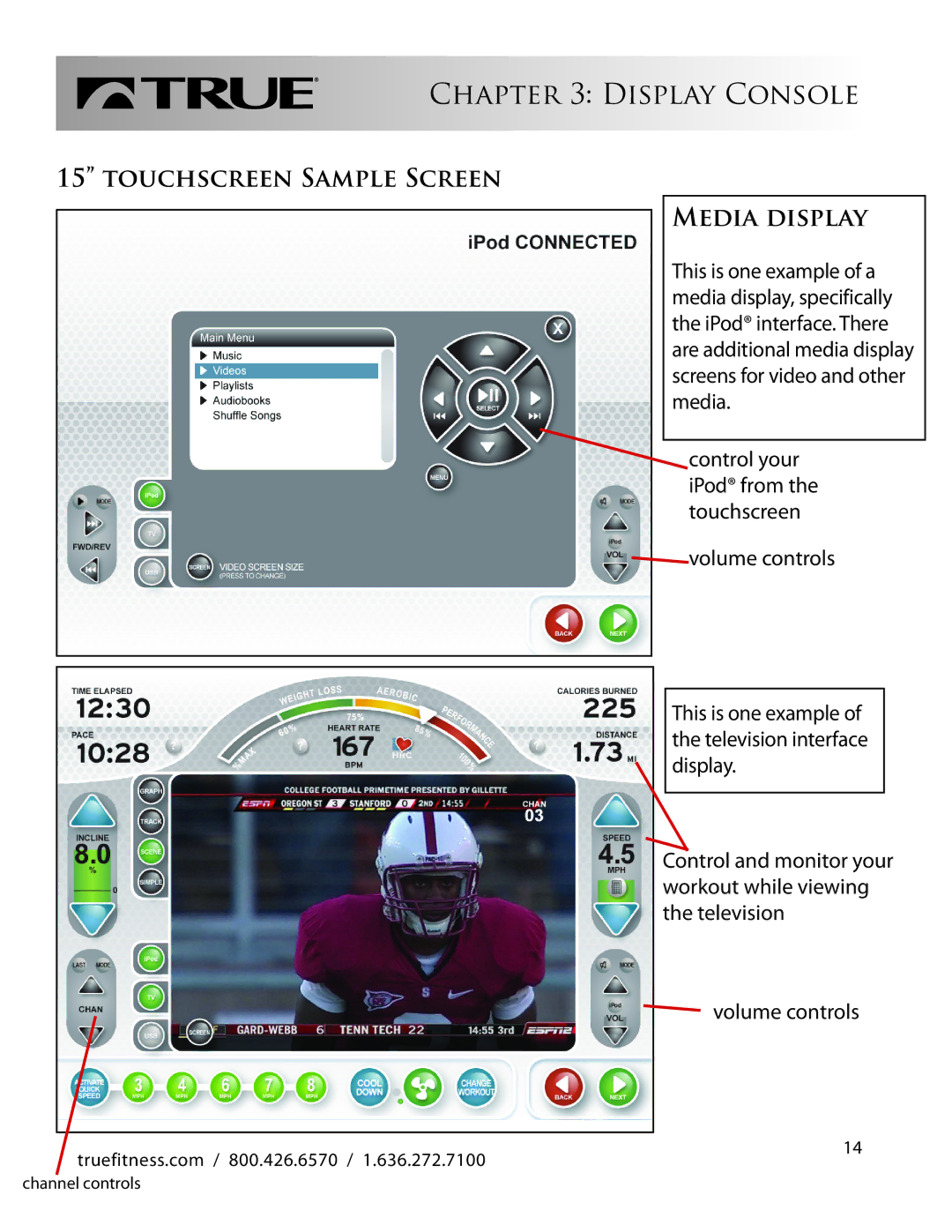 True Fitness CS550 manual Touchscreen Sample Screen, Media Display 