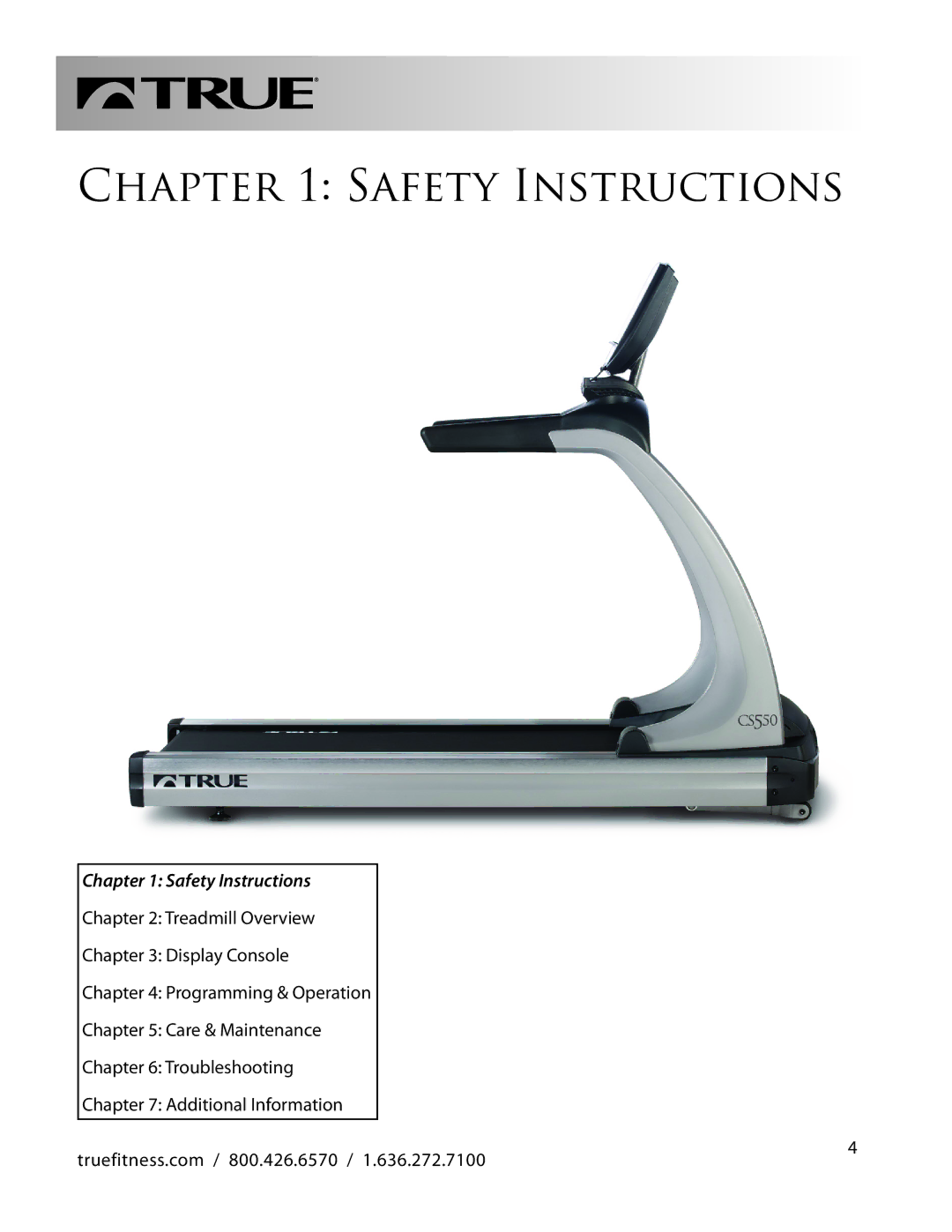 True Fitness CS550 manual Safety Instructions 